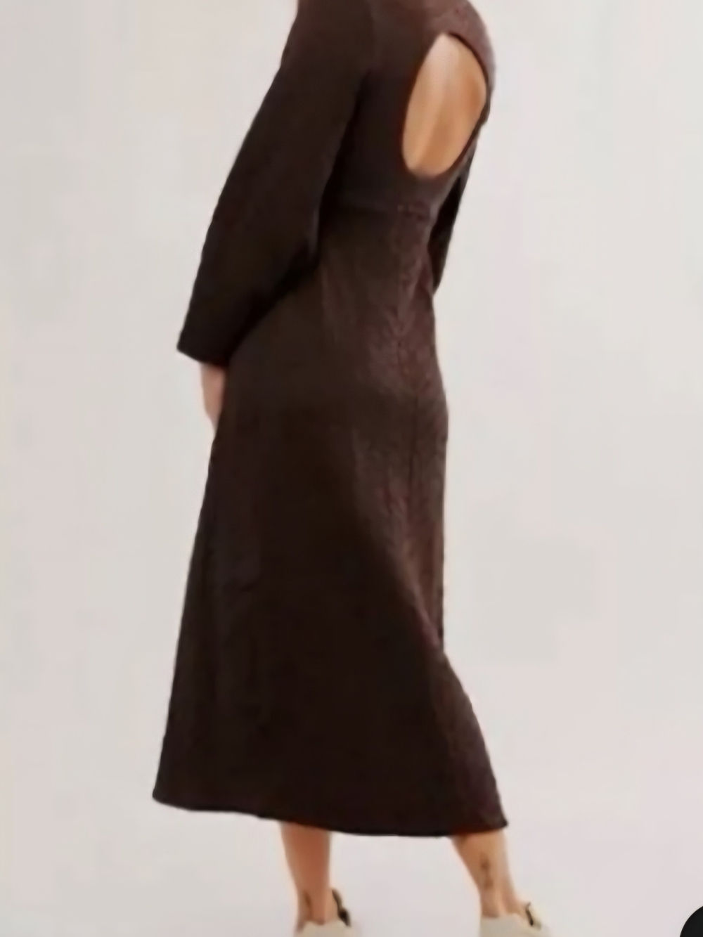 Free People Chocolate Brown Long Sleeve Textured Midi Dress With Open Back